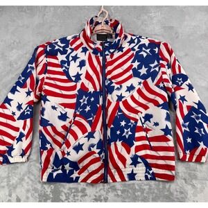 Mureli Silk Bomber Jacket Unisex M American Flag Stars Stripes Patriotic Zip Up